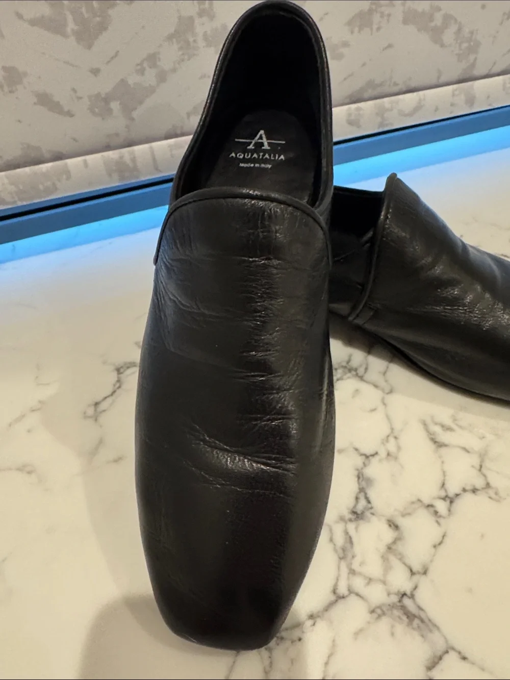 Aquatalia Black Leather Slip-On Loafers